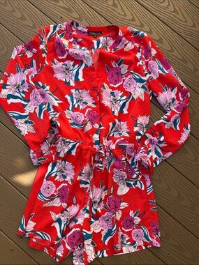 Dalia Red Floral Romper with Pink & Teal Accents